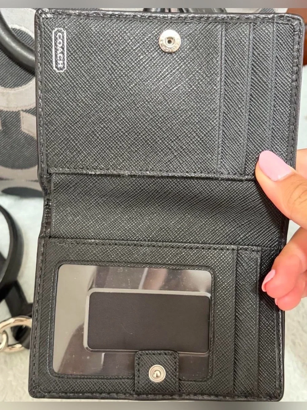 Coach Signature Op Art Satchel Bag with Matching Wallet Black Silver